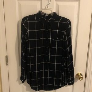 Banana Republic Black and White Plaid Boyfriend Fit Shirt
